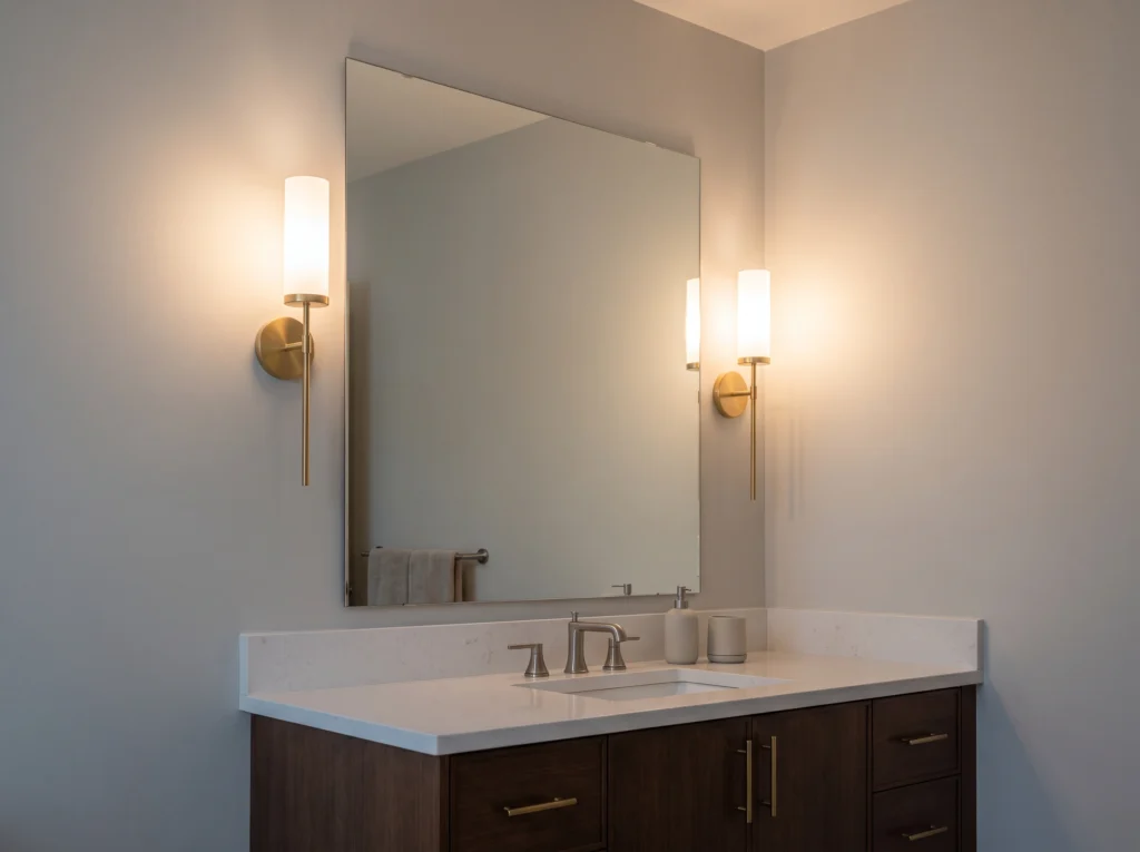 Bathroom sconces illuminate vani… K