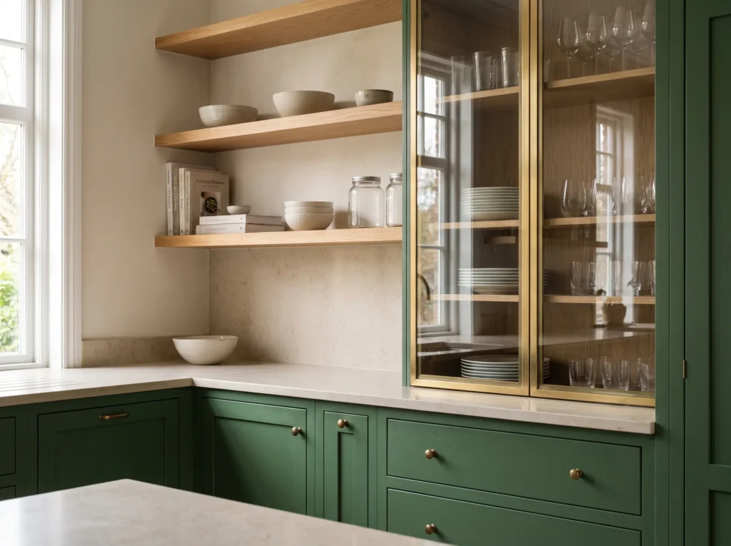 Kitchen with open shelving cabin… K