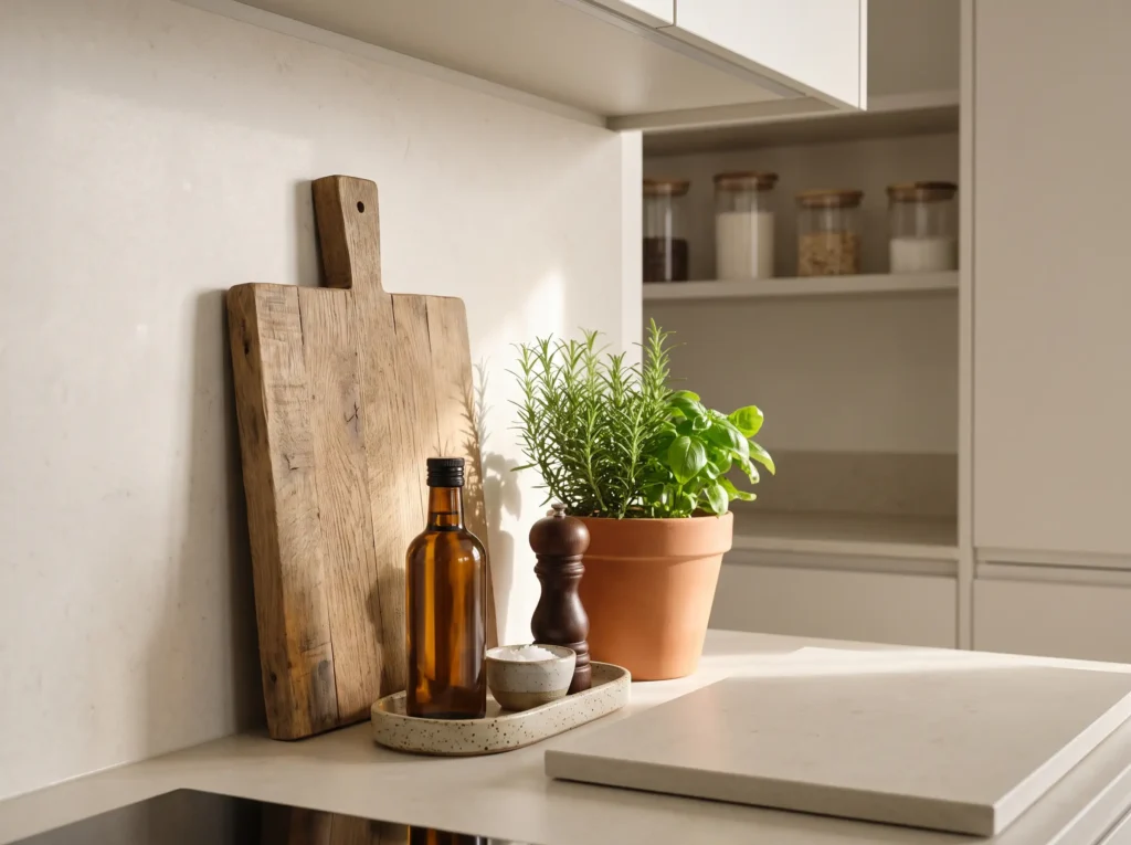 Kitchen countertop styled with e… K